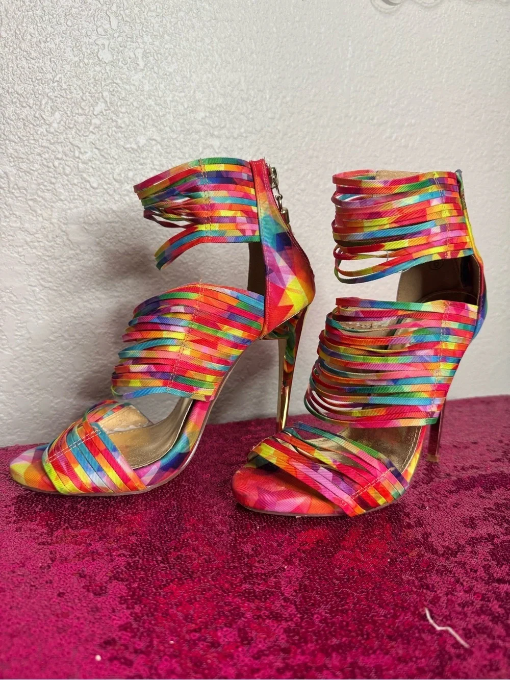 2/for $20 🪩 CHARLOTTE RUSSE Multicolor Strappy Stiletto, Metallic Heel (Size 6)